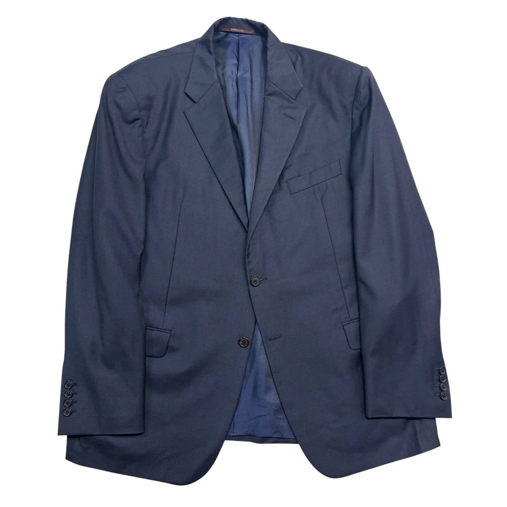 Hickey Freeman 46R 40x32 Navy Blue 2pc Pant Suit All Season Wool Flat Front USA